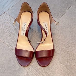 Burgundy Jimmy Choo’s sandals